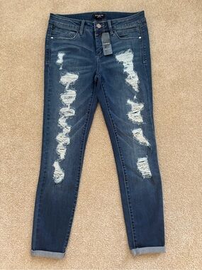 BEBE Distressed Dark Blue Skinny Jeans